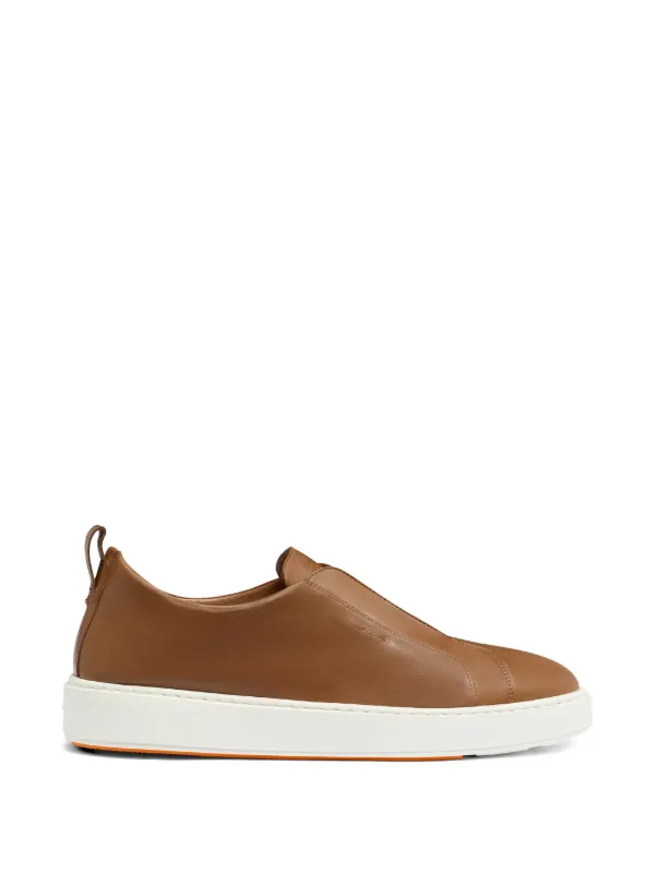 Santoni Brown Leather Slip-On Sneakers with White Sole Santoni - Pancia Brown Leather Loafer | Mitchell Stores main image 3
