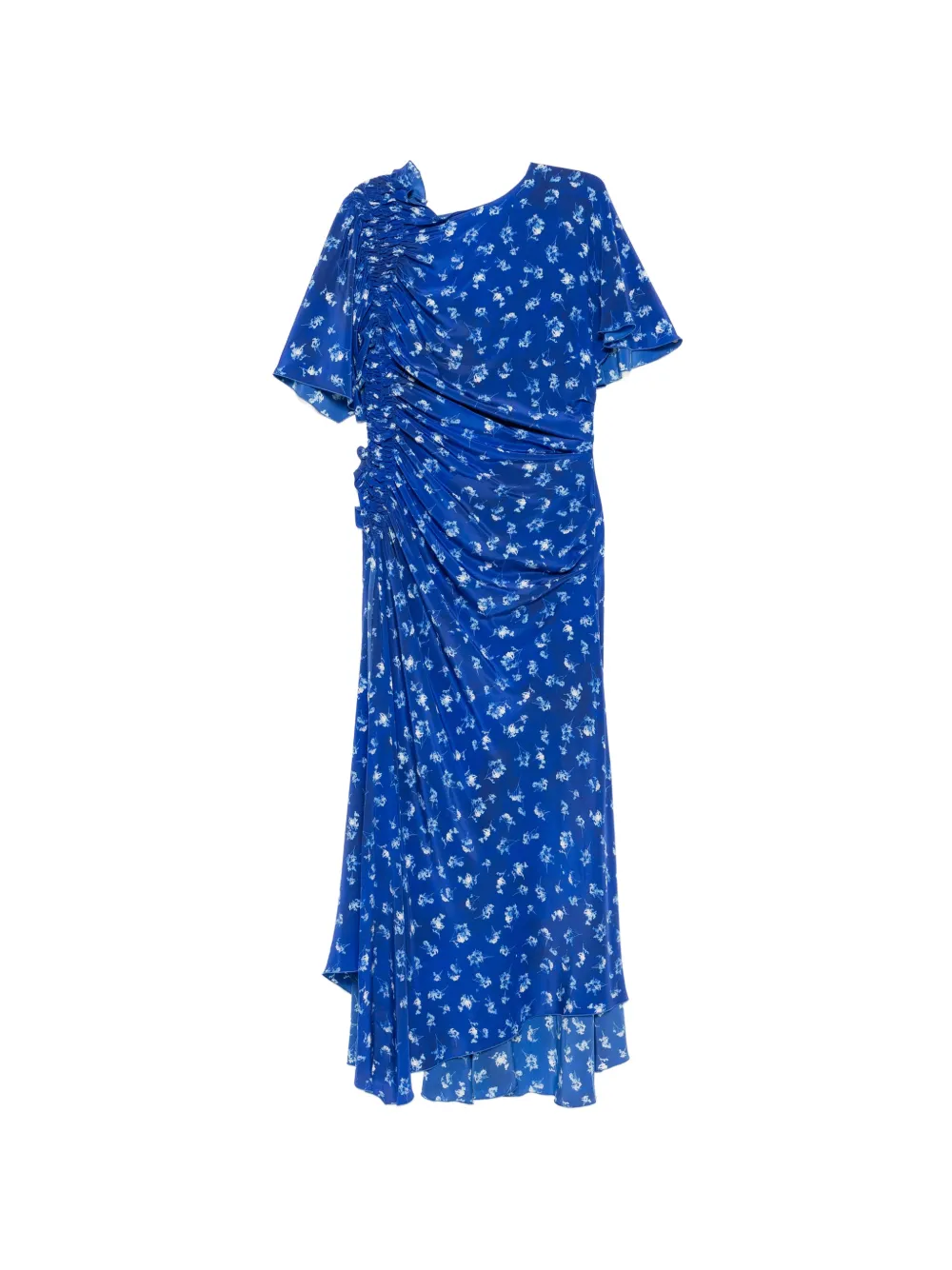 Victoria Beckham floral-print smocked asymmetric dress - Blu