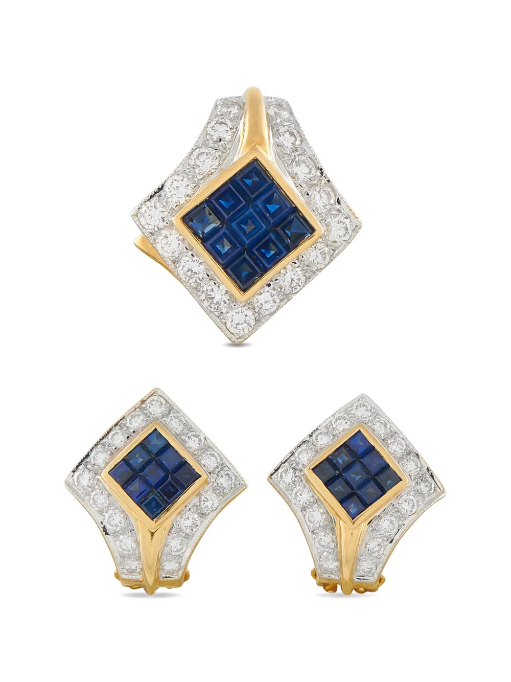 LB Exclusive geometric-shape diamond and sapphire earrings and pendant set - Oro