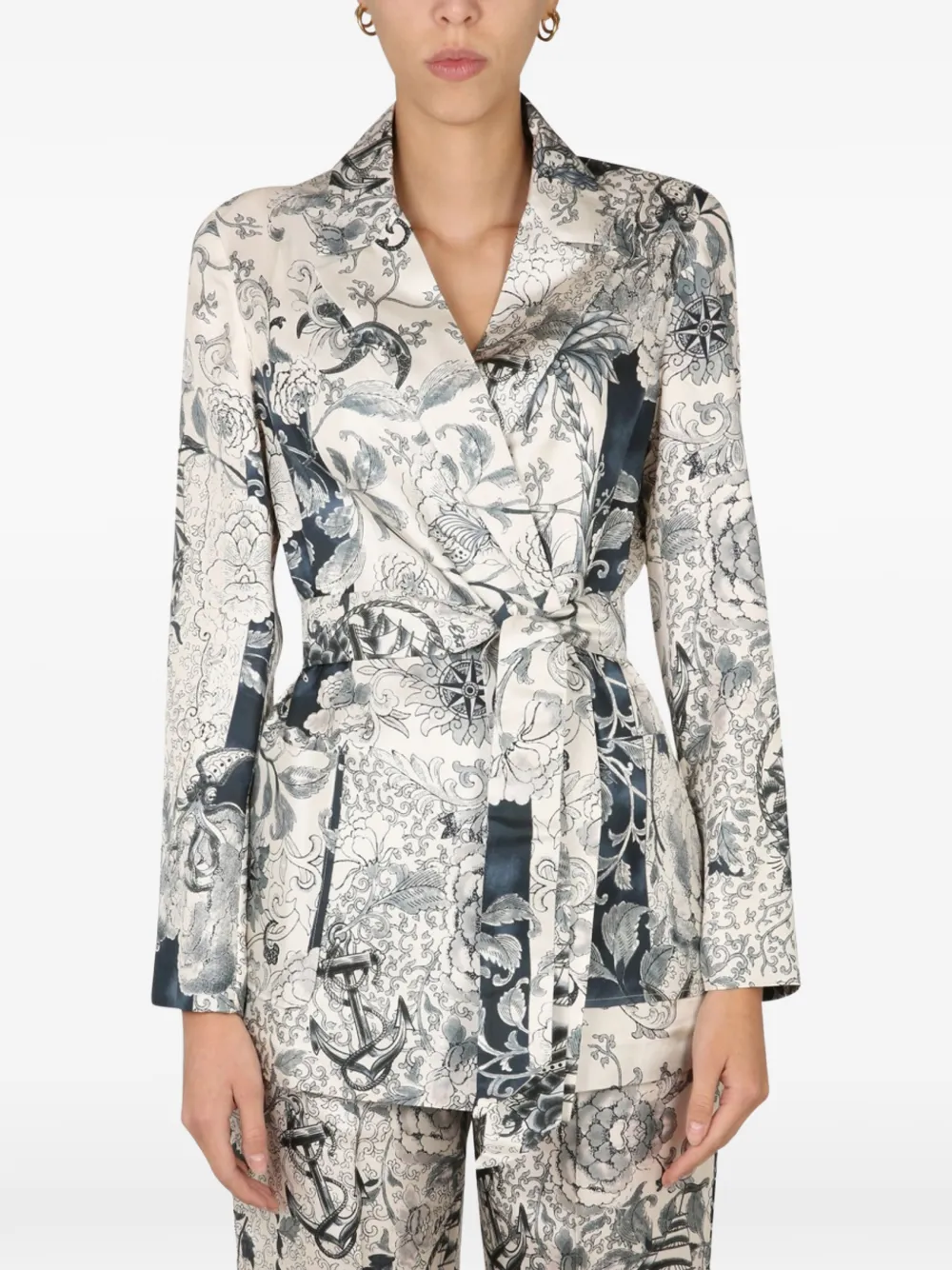 ETRO floral print belted jacket - Toni neutri