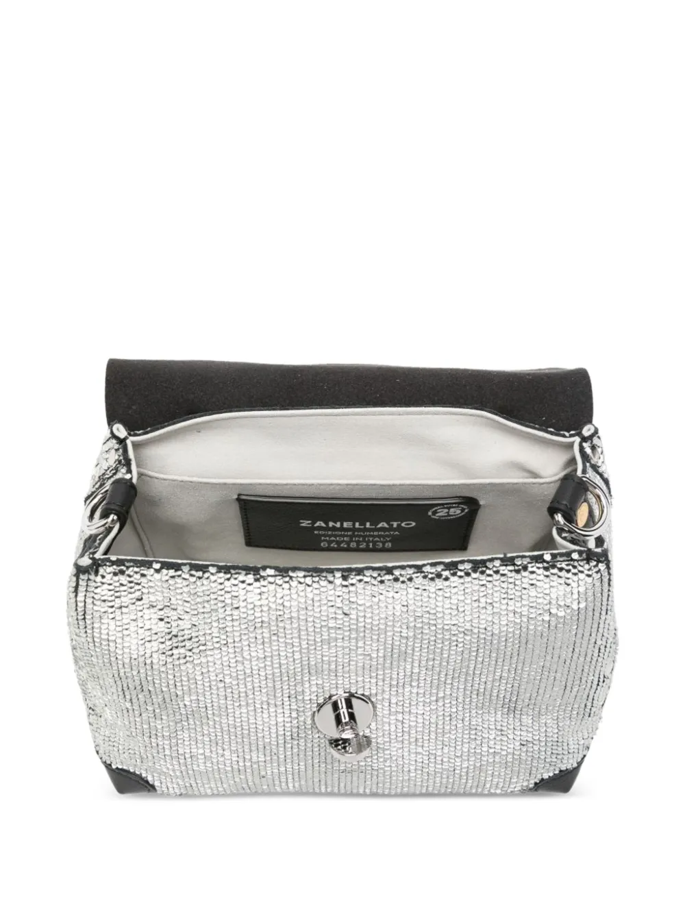 Zanellato Baby Postina shopper met handgreep en pailletten Zilver