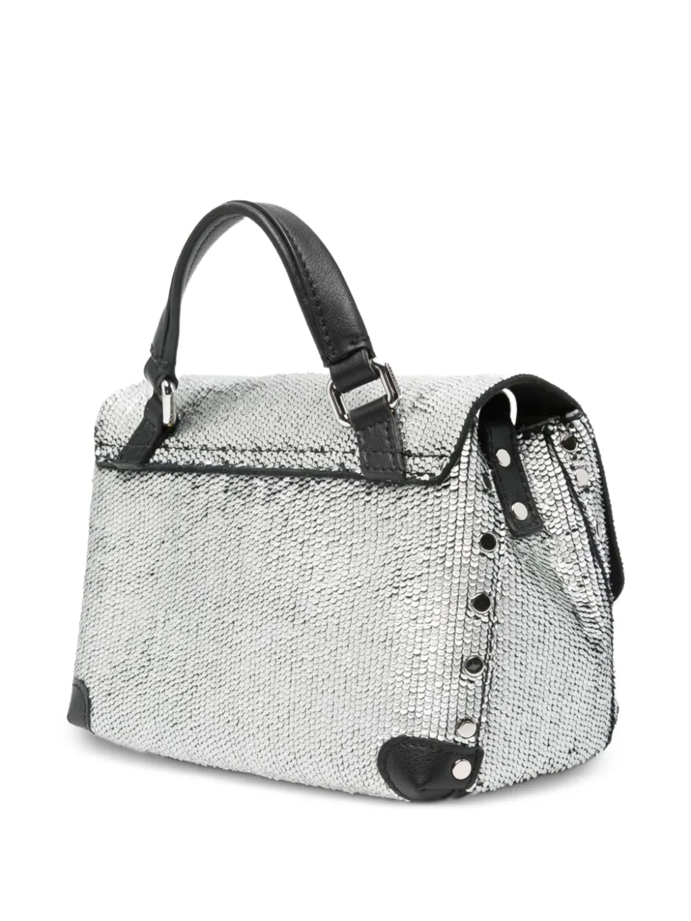 Zanellato Baby Postina shopper met handgreep en pailletten Zilver