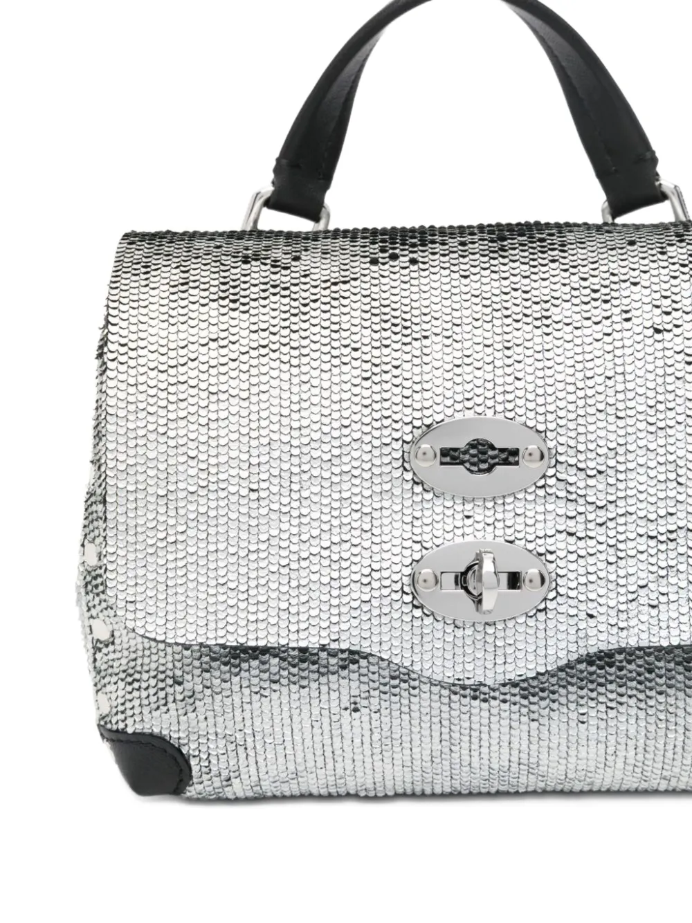 Zanellato Baby Postina shopper met handgreep en pailletten Zilver