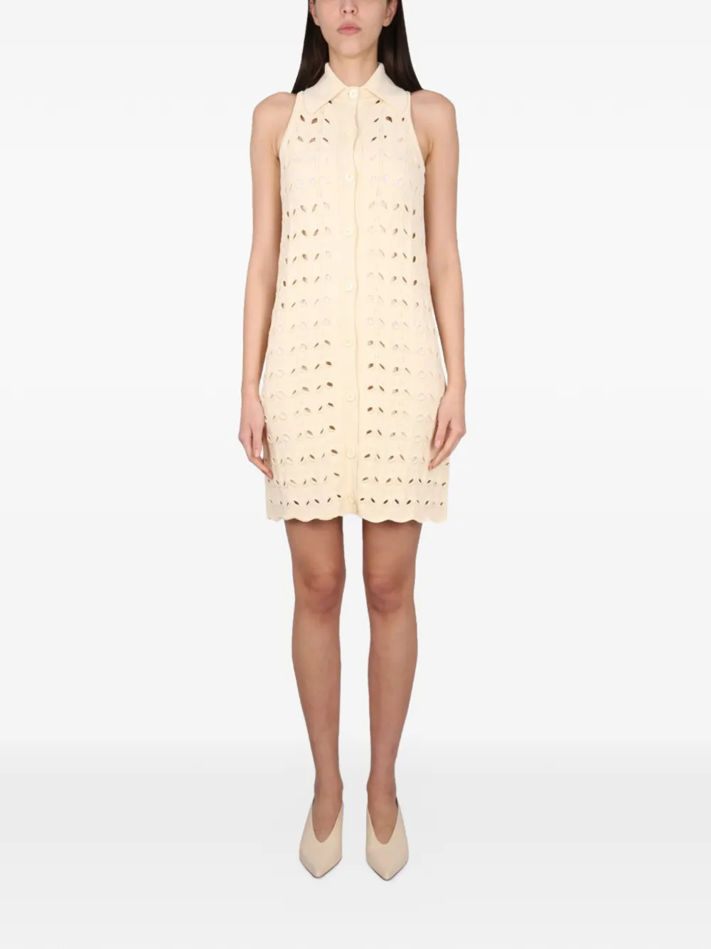 Max Mara Rivle pointelle button mini dress - Nude