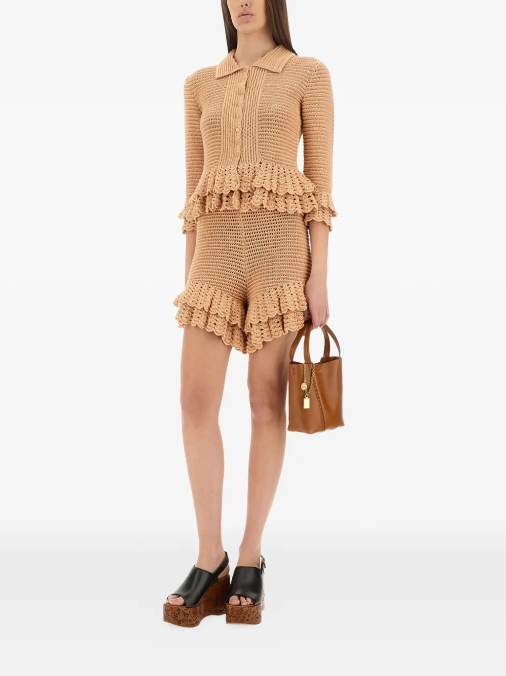 Chloé Gehaakte shorts met ruches Beige