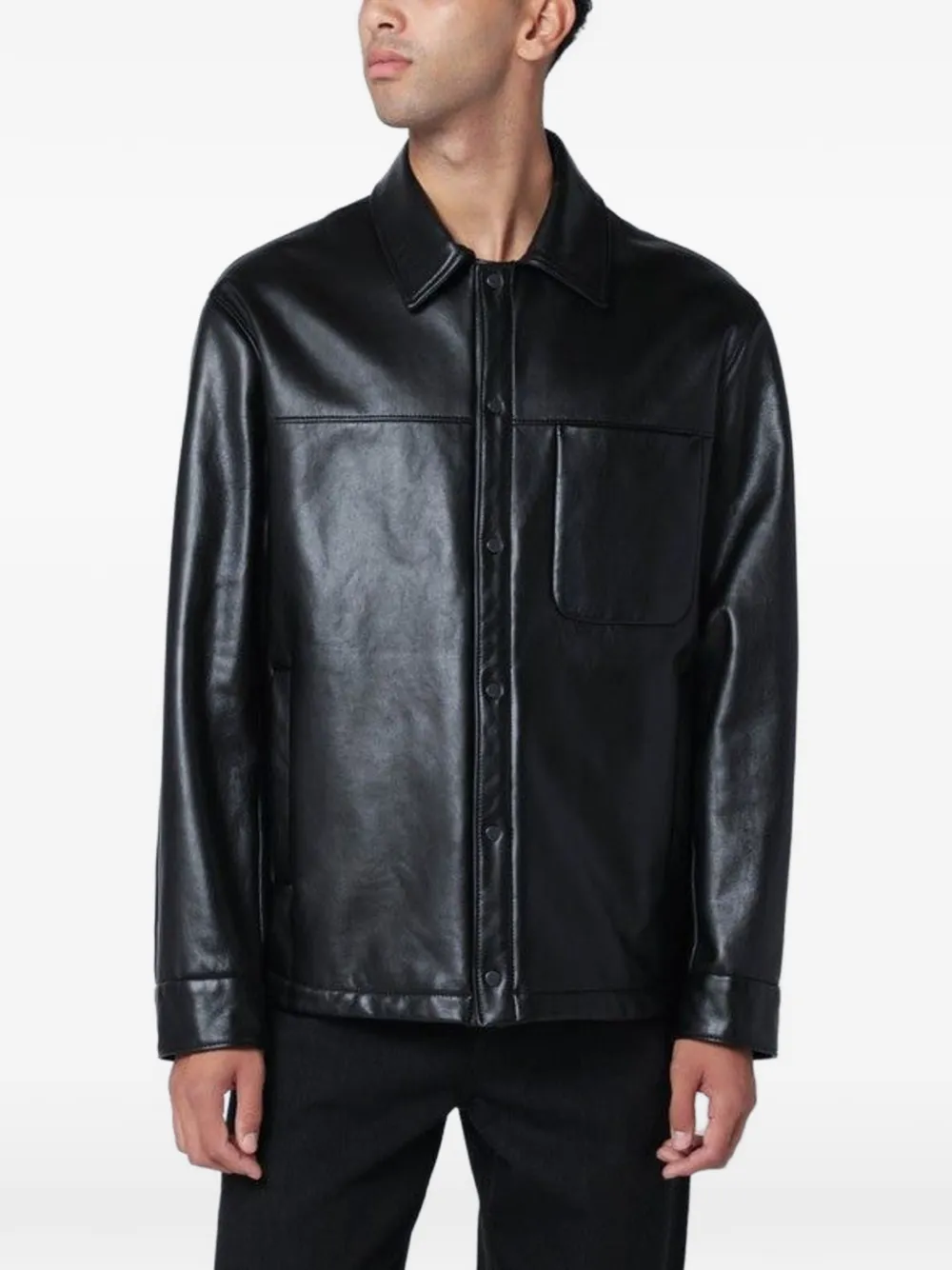 Salvatore Santoro button-fastening leather overshirt - Schwarz