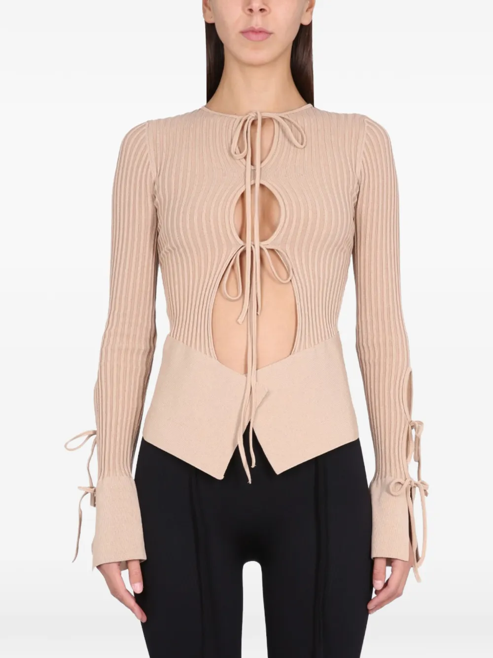 ANDREĀDAMO tie-front cardigan - Neutrals
