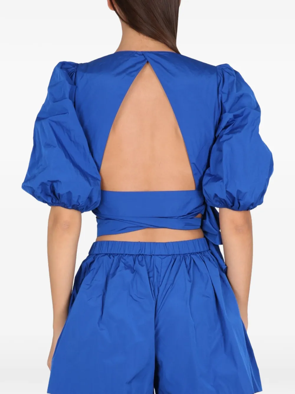 RED Valentino Top met pofmouwen en gestrikte taille Blauw