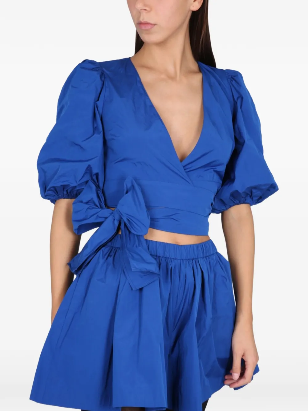 RED Valentino Top met pofmouwen en gestrikte taille Blauw