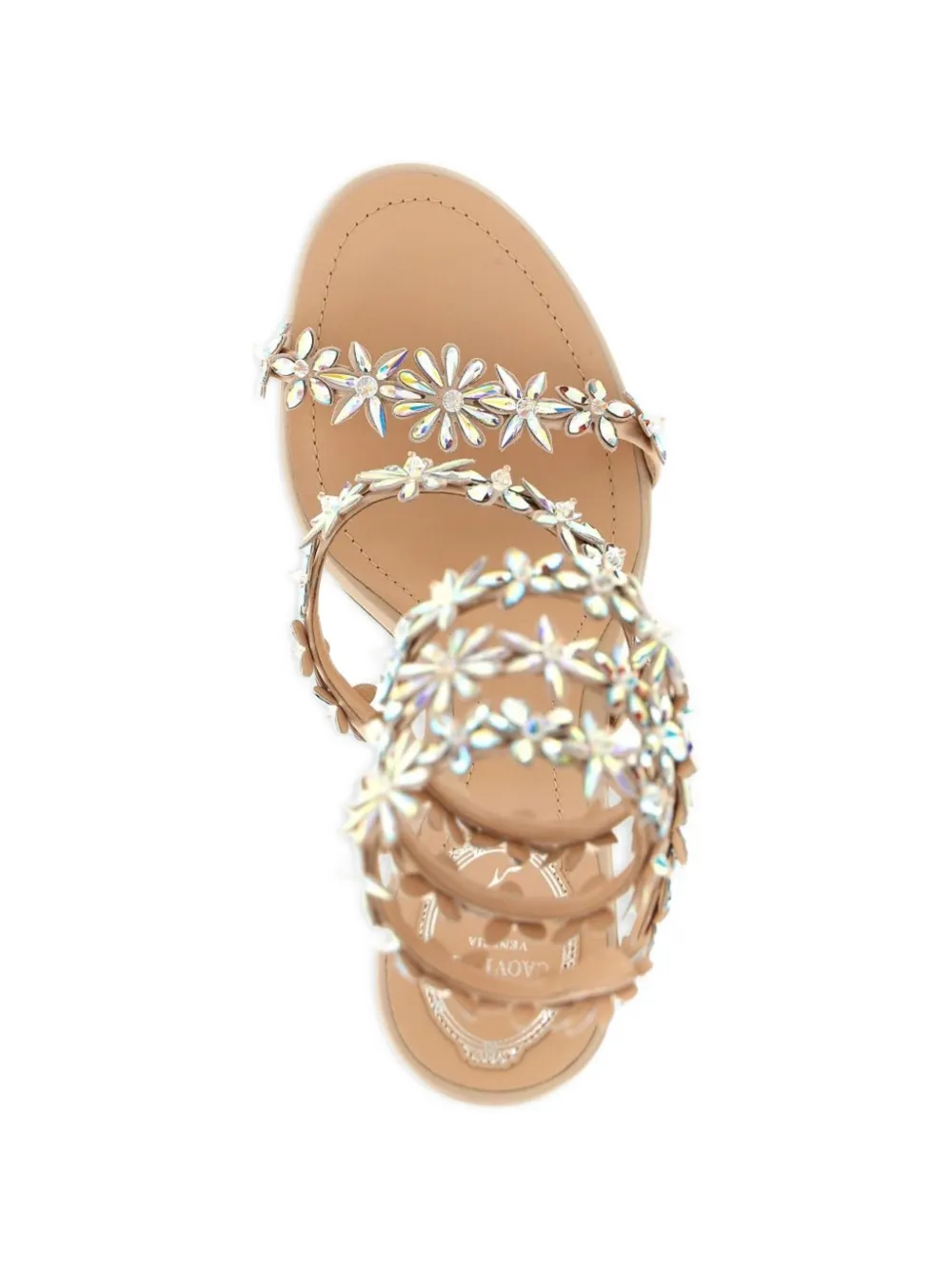 René Caovilla Eva floral-embellished sandals Beige