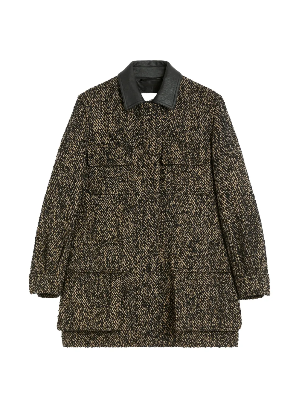 Max Mara Angio herringbone leather-collar coat - Nero