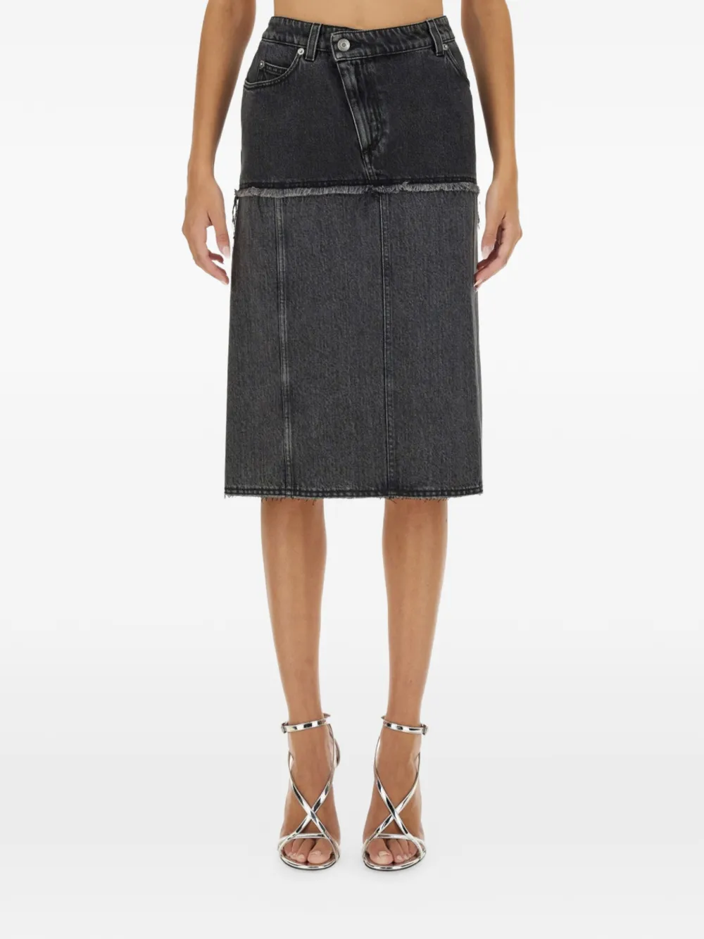 Alexander McQueen two-tone denim midi skirt - Nero