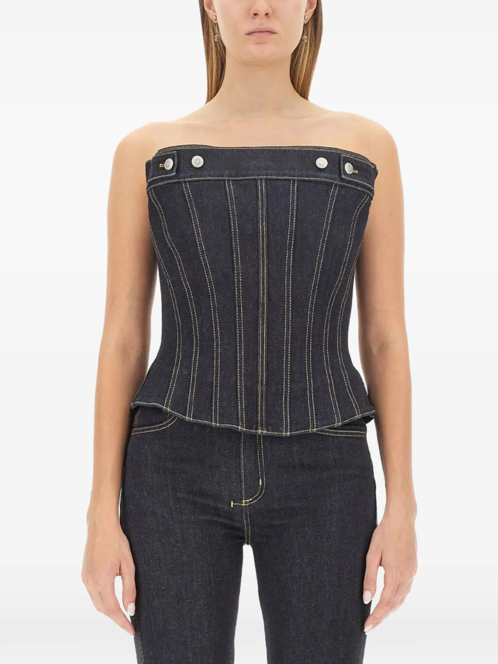 Alexander McQueen denim bustier top - Blu