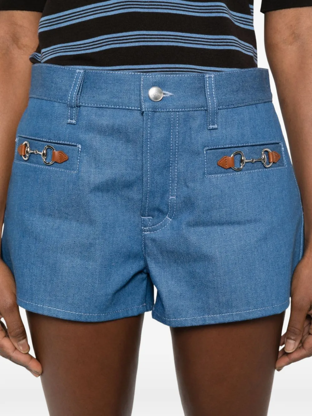 Gucci Katoenen denim shorts met horsebit-detail Blauw