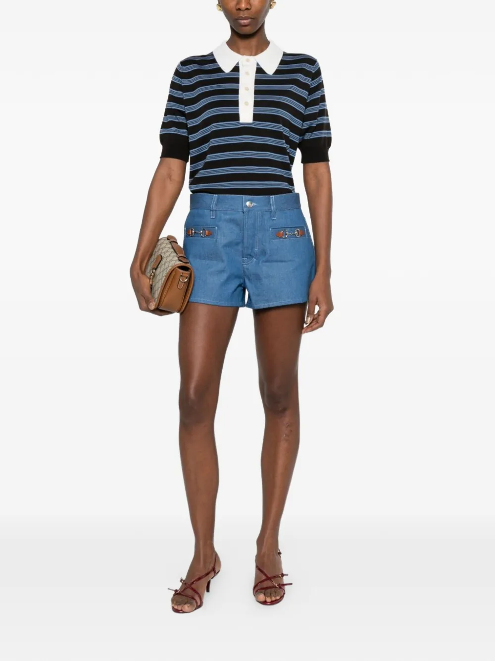 Gucci Katoenen denim shorts met horsebit-detail Blauw