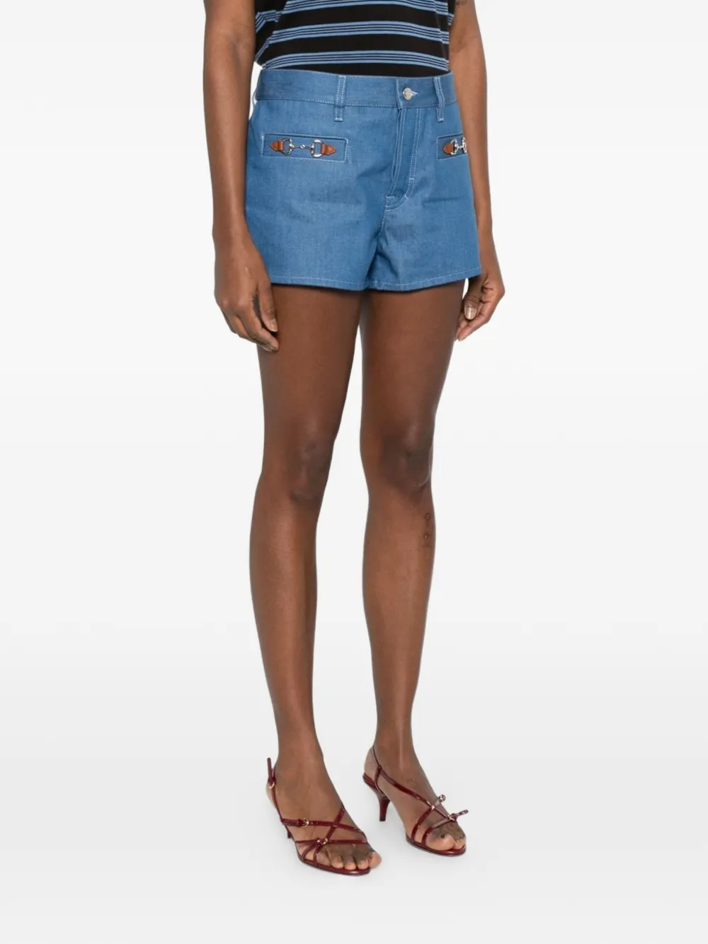Gucci Katoenen denim shorts met horsebit-detail Blauw