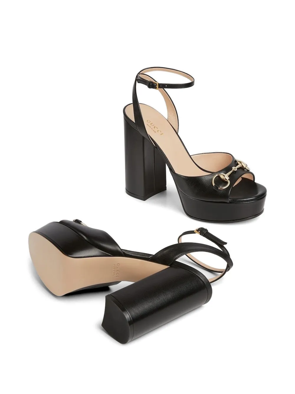 Gucci Horsebit leren sandalen met plateauzool Zwart