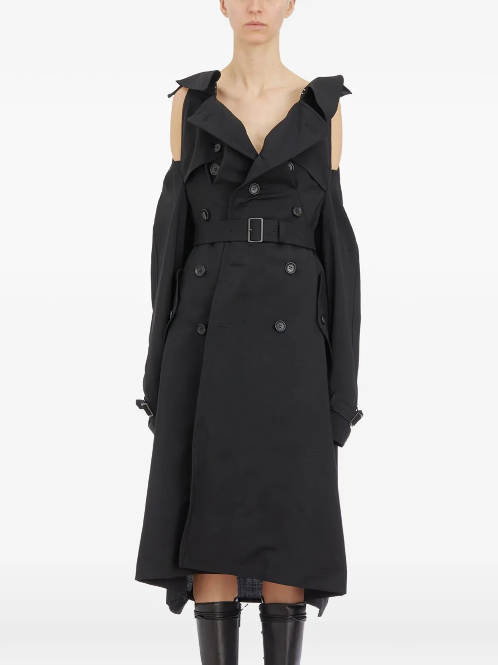 Junya Watanabe buttoned belted trench coat - Nero