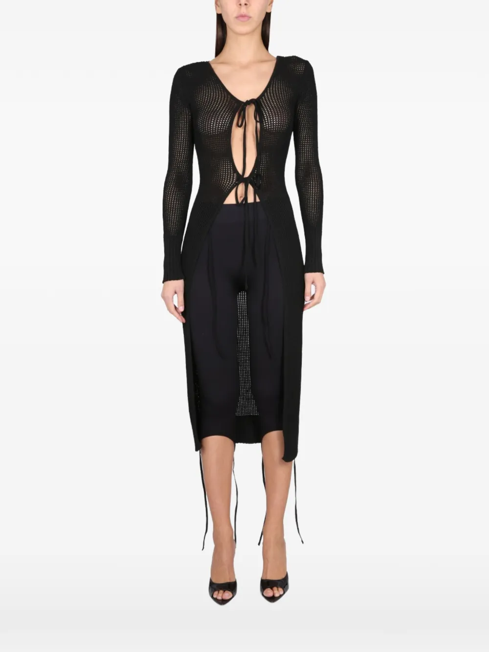 ANDREĀDAMO perforated long cardigan - Nero