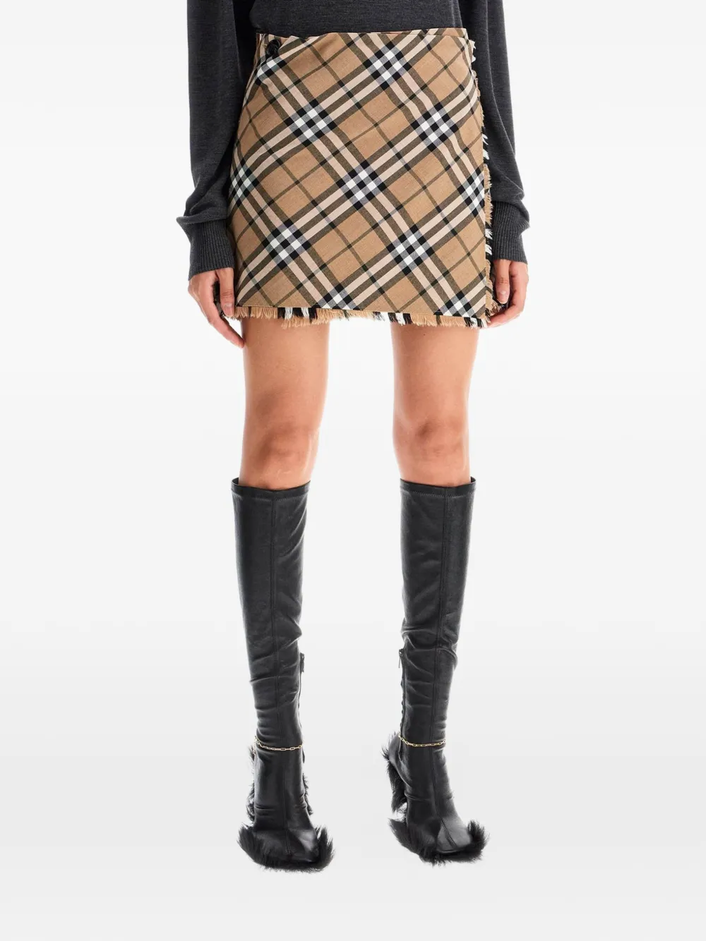 Burberry EMBROIDERED POLYESTER BLEND MINI SKIRT - CHECKED