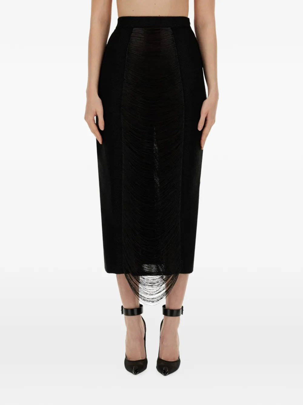 Alexander McQueen fringed-detail midi skirt - Nero