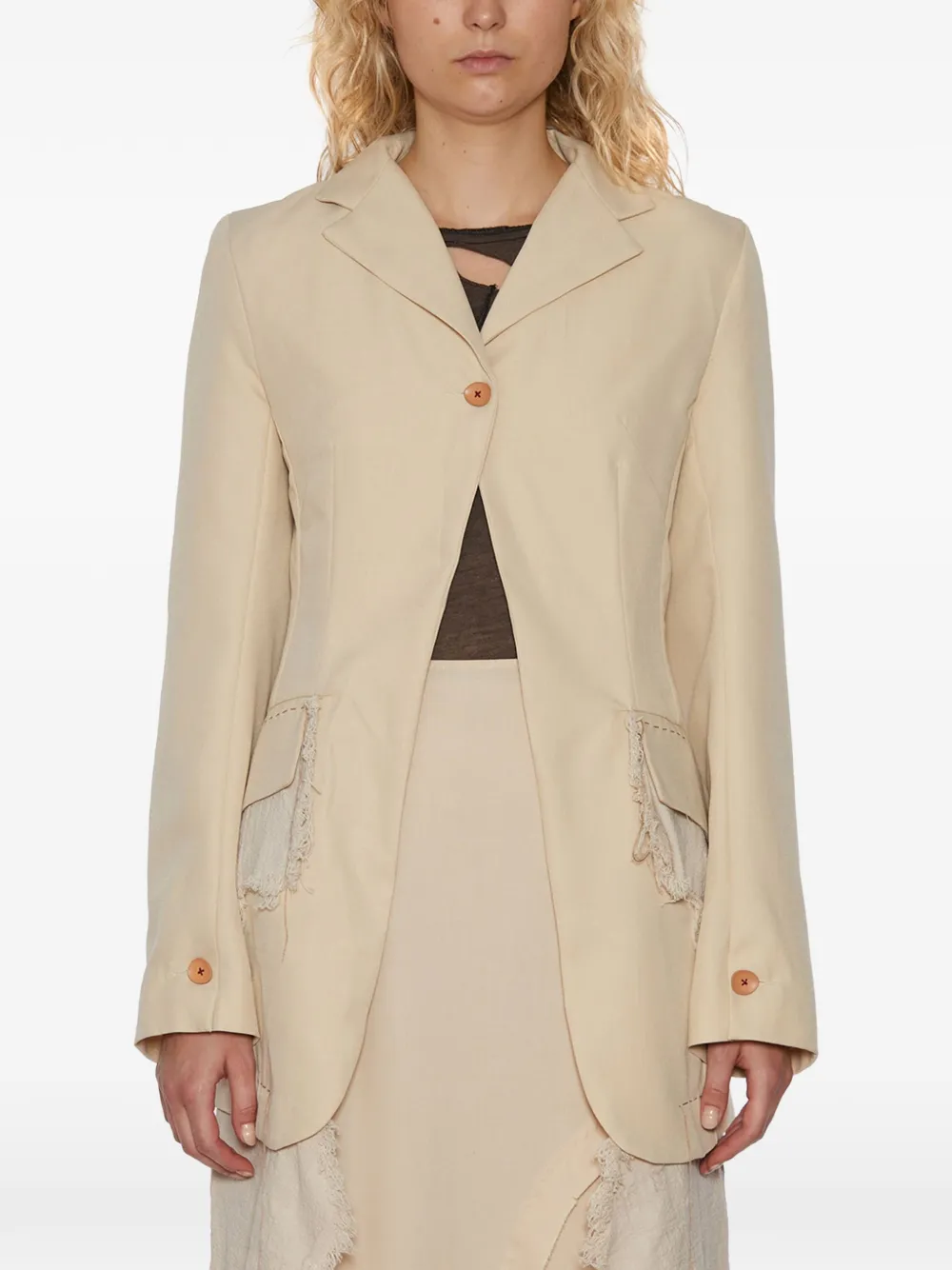 peng tai one-button frayed blazer - Toni neutri