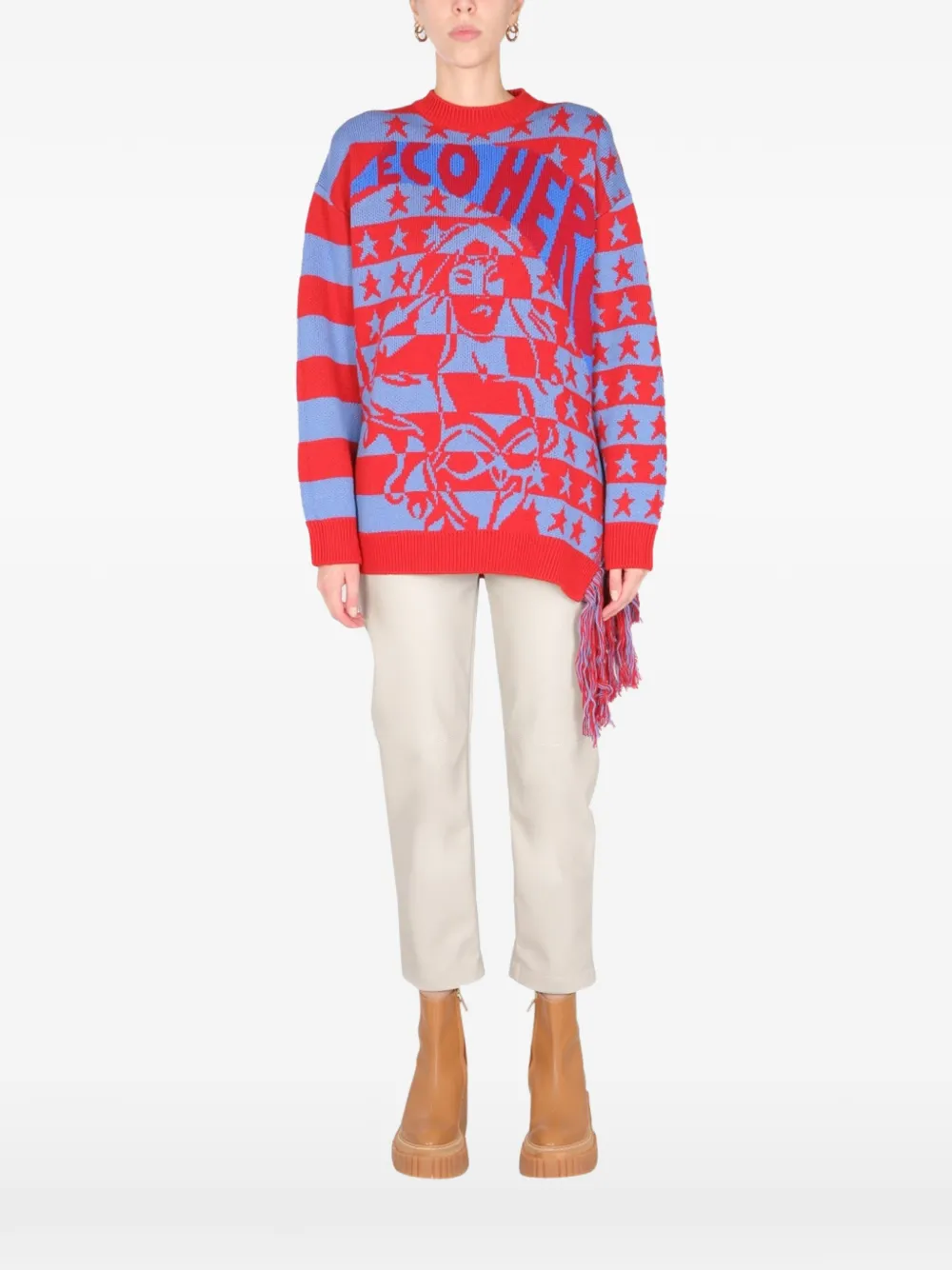 Stella McCartney star-pattern fringed-detail sweater - Rosso