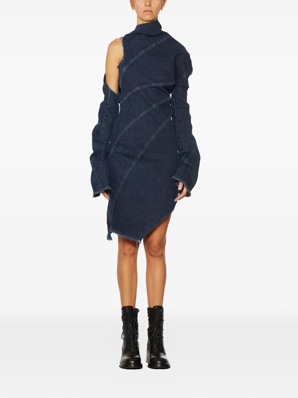 Ottolinger one-shoulder frayed denim asymmetric dress - Blue