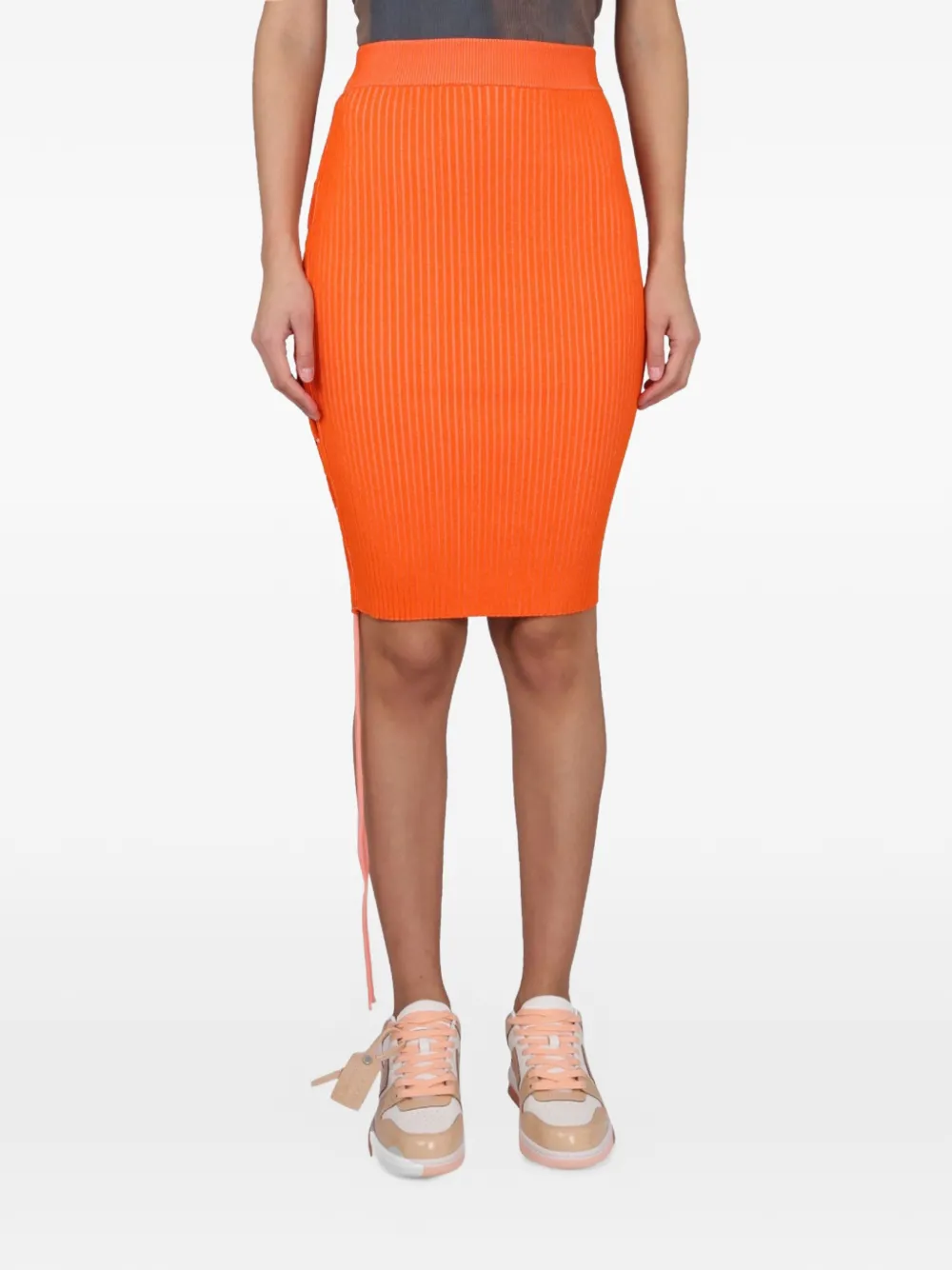 Off-white Elastic-waist Midi Skirt In Orange