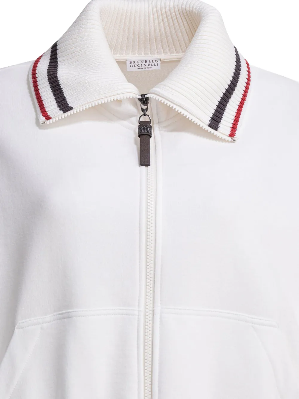 Brunello Cucinelli Gestreepte sweater met rits Wit