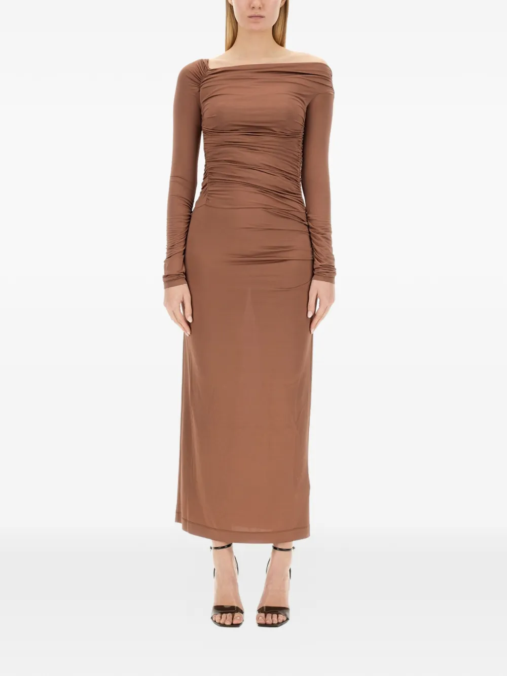 Helmut Lang off-shoulder midi dress - Marrone