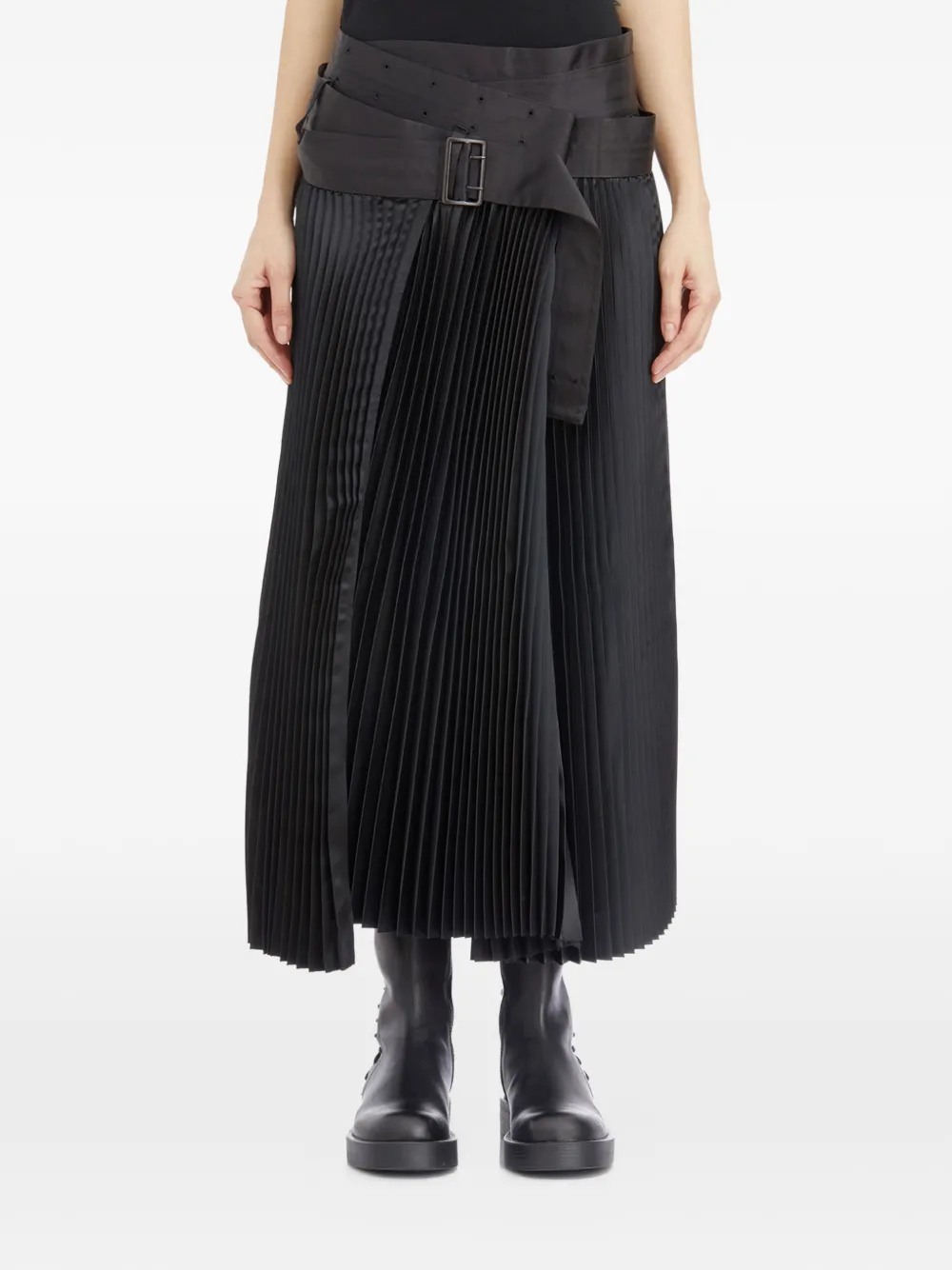 Junya Watanabe pleated belted maxi skirt - Nero