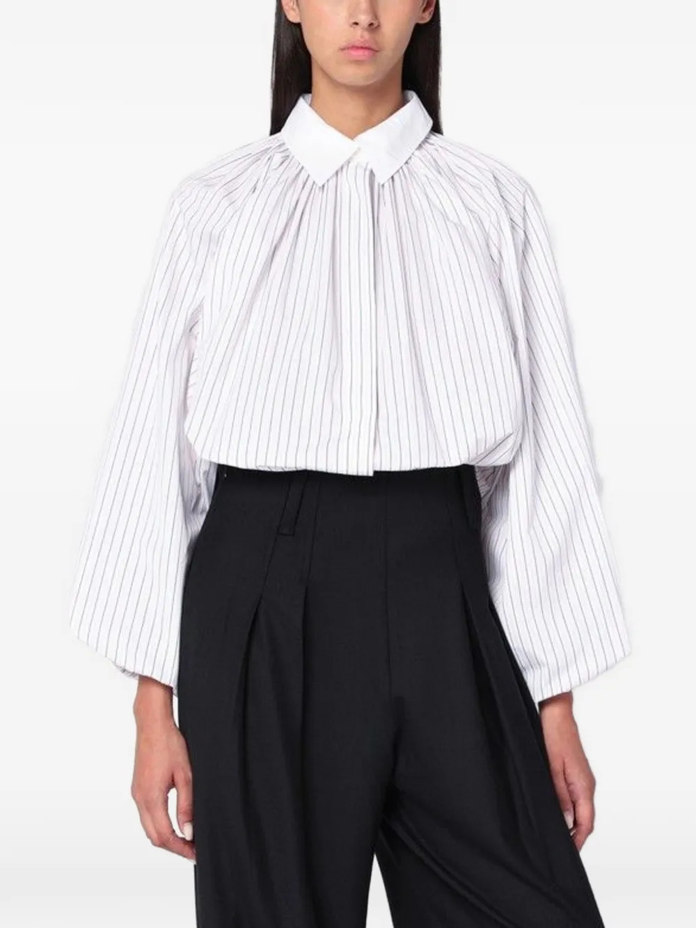 Patou striped balloon-sleeves shirt - White