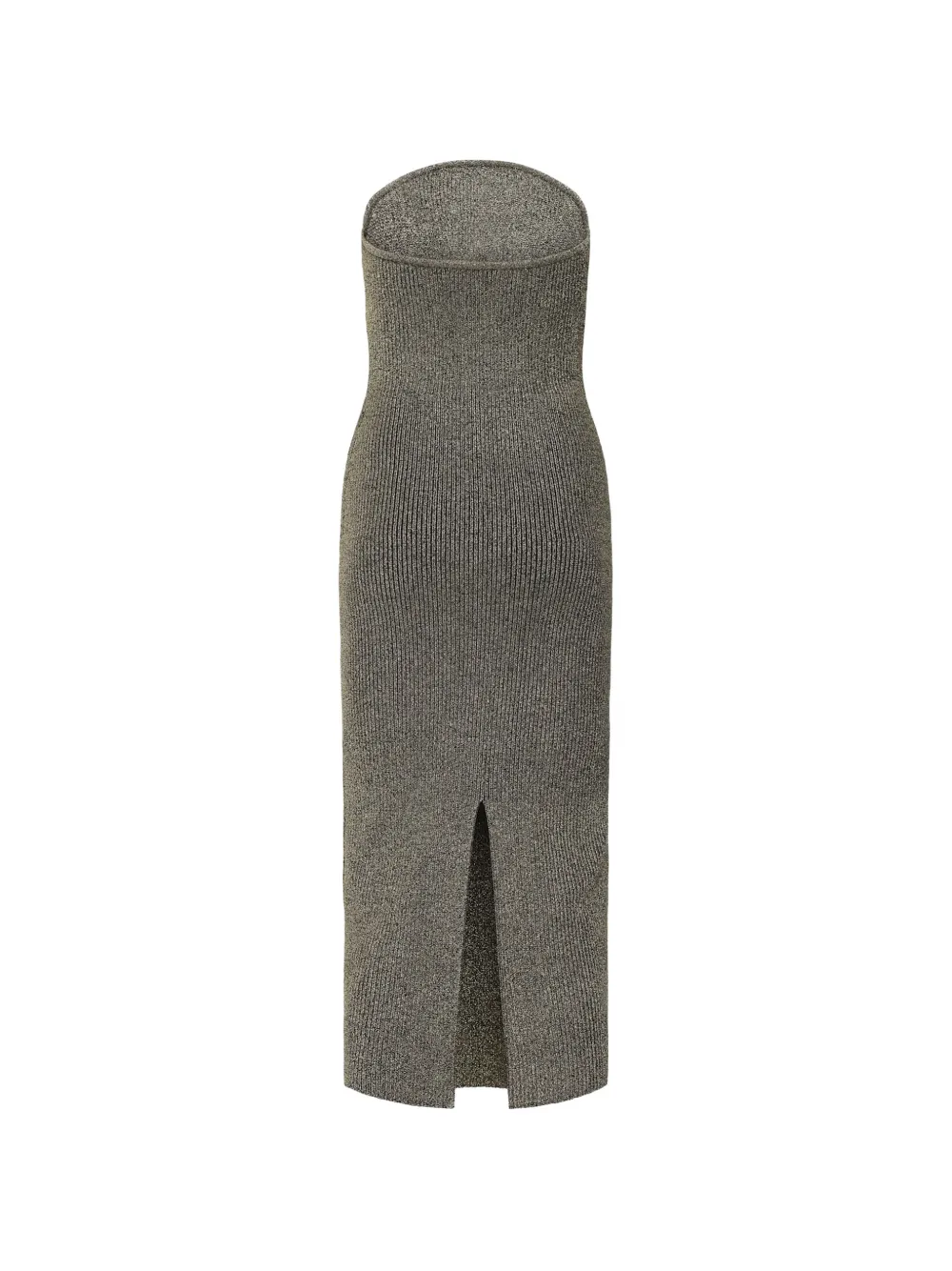 KHAITE Ribgebreide strapless midi-jurk Goud