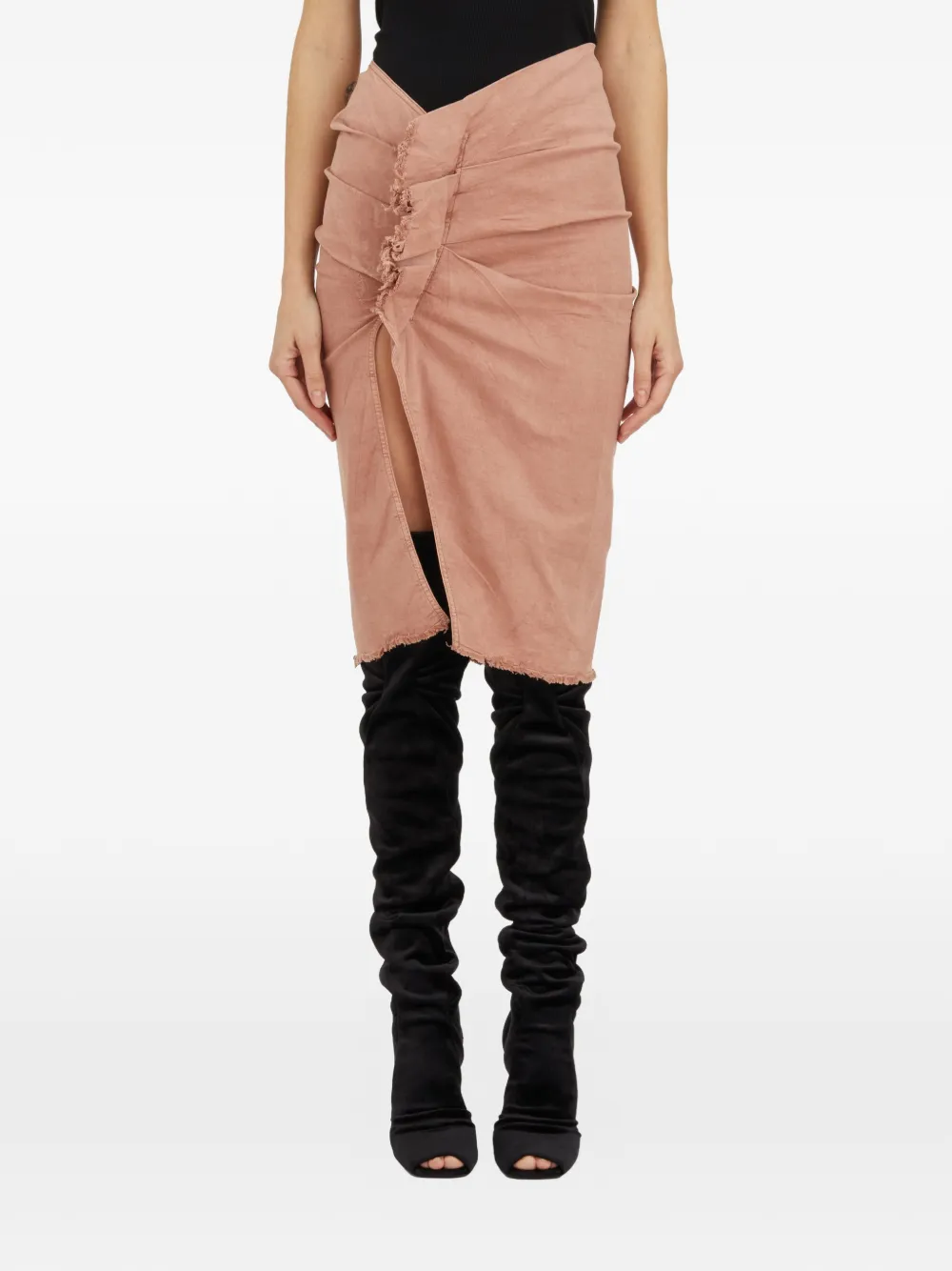 Rick Owens DRKSHDW ruched-design frayed-hem skirt - Rosa
