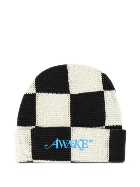 Awake NY check-pattern beanie hat