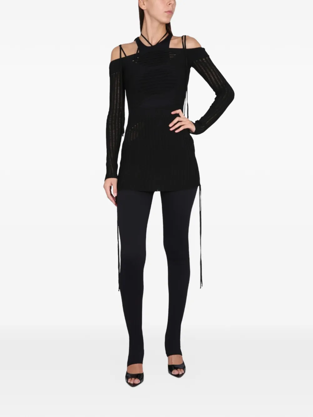 ANDREĀDAMO cutout long-sleeve mini dress - Nero