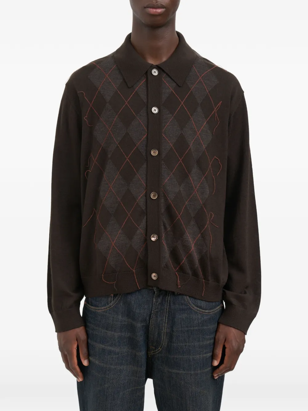 OUR LEGACY argyle fine wool cardigan - Marrone