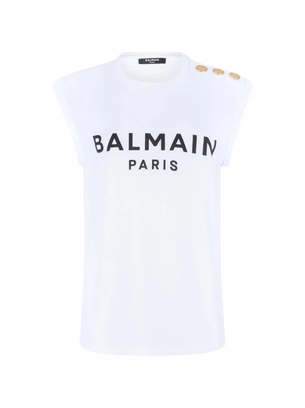 Balmain Printed Button-embellished Tank Top In White