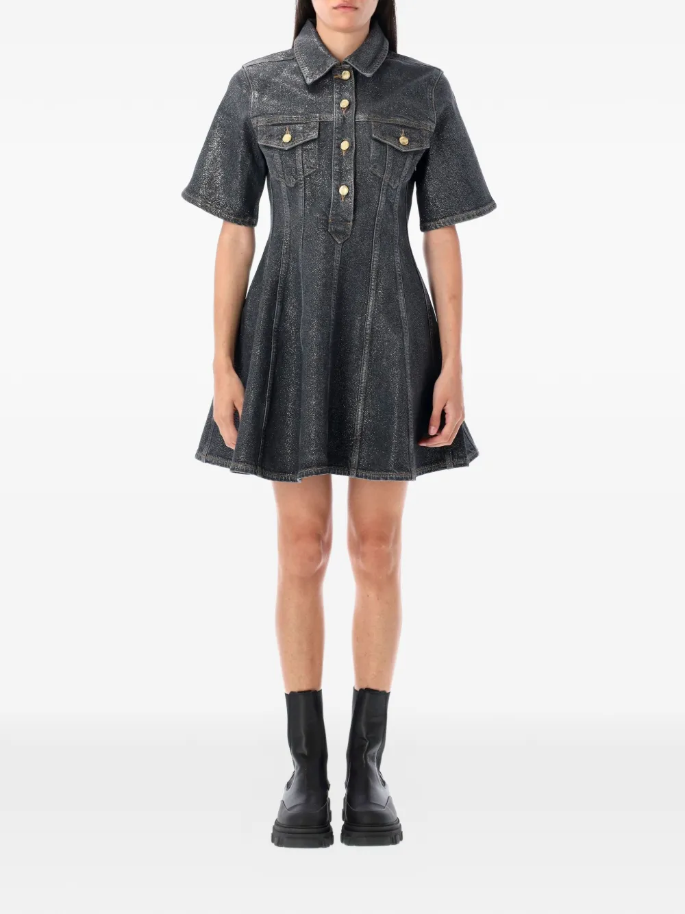 GANNI foiled denim mini dress - Nero