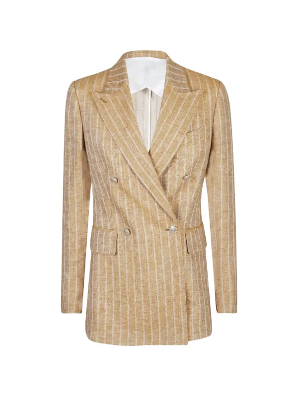 Eleventy Double-breasted Striped Blazer in Neutrals