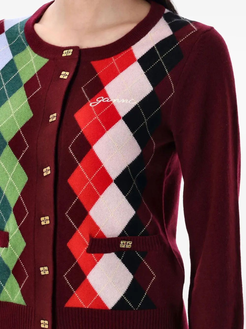 GANNI Vest met argyle-ruit en knoop Rood