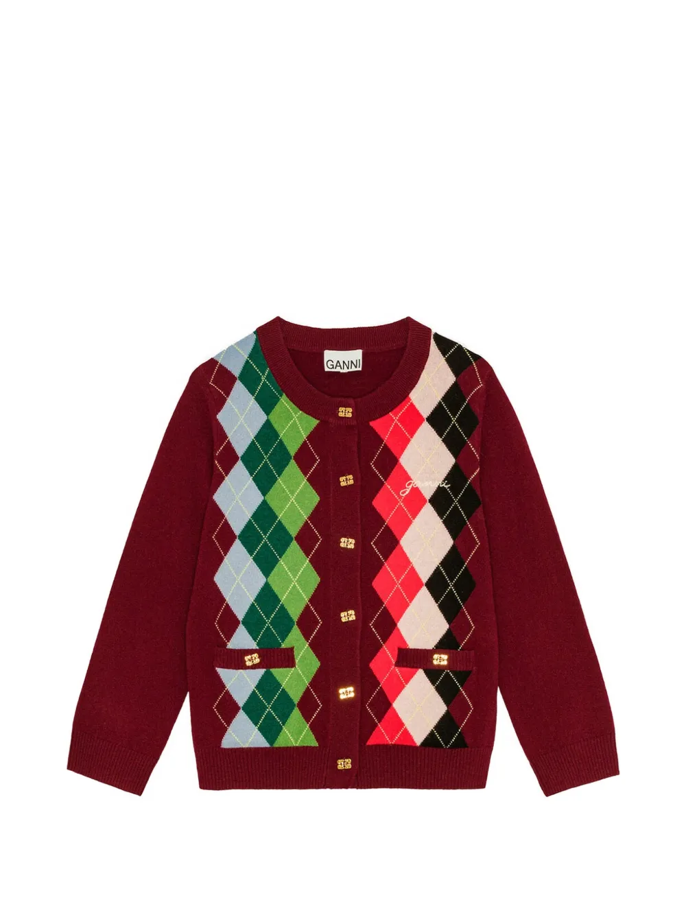 GANNI Vest met argyle-ruit en knoop Rood