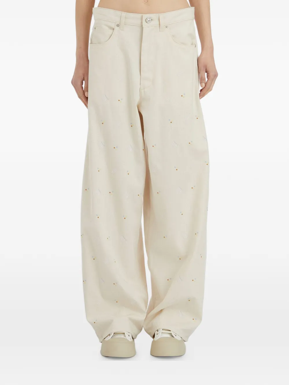 Marni embroidered wide-leg jeans - Toni neutri