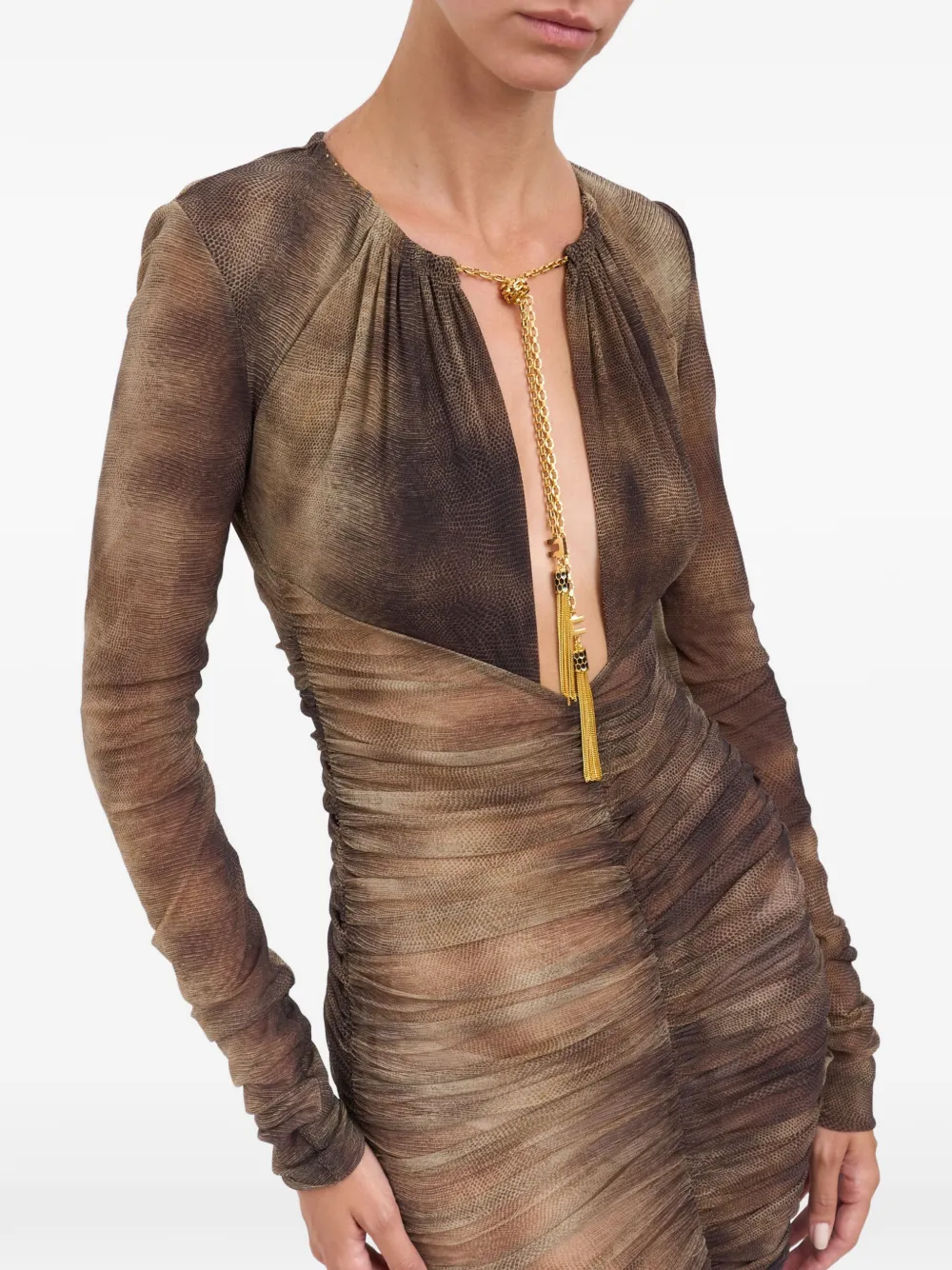Elisabetta Franchi Mini-jurk met halsketting-detail Bruin