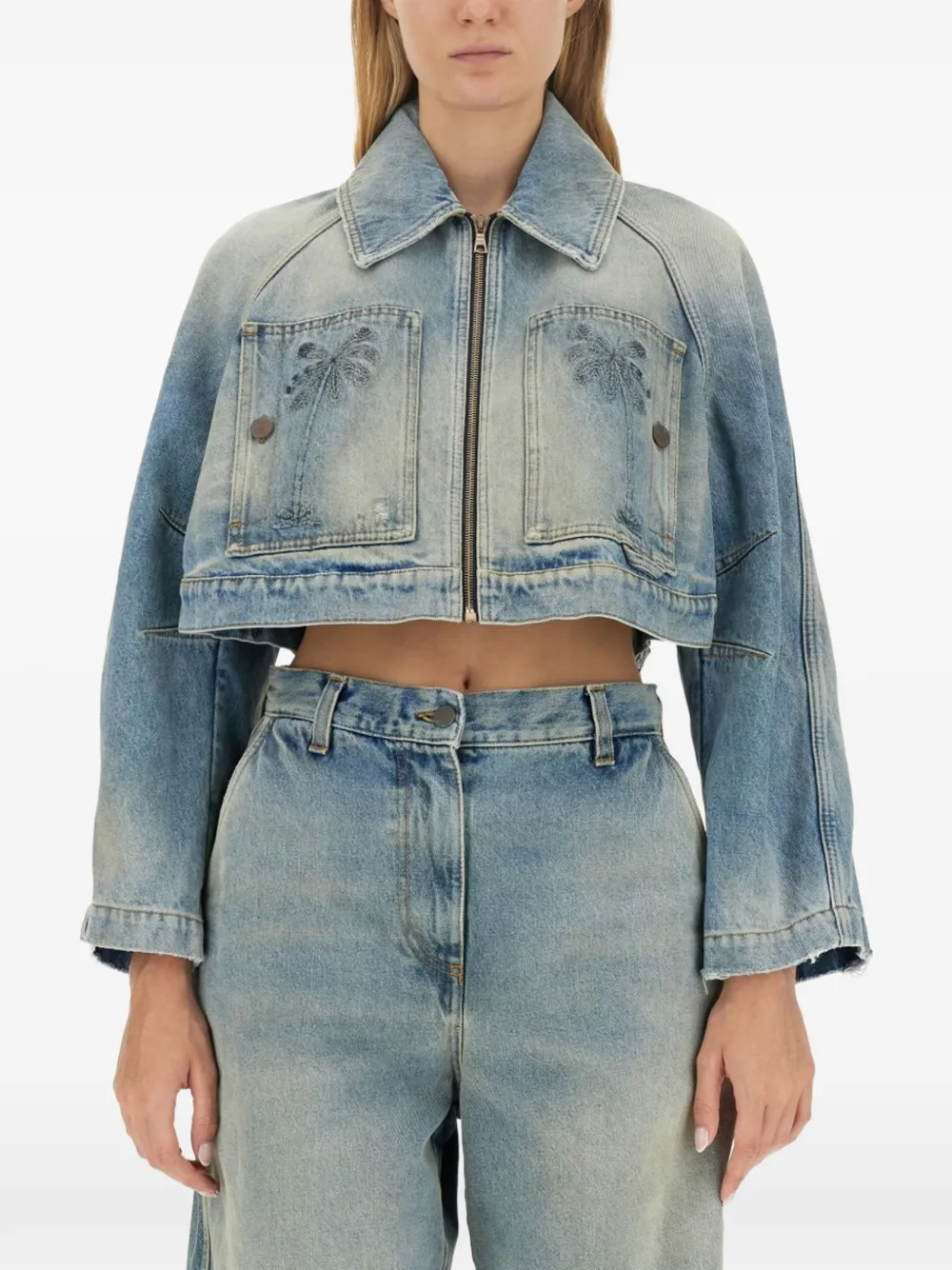 Palm Angels cropped denim jacket - Blu