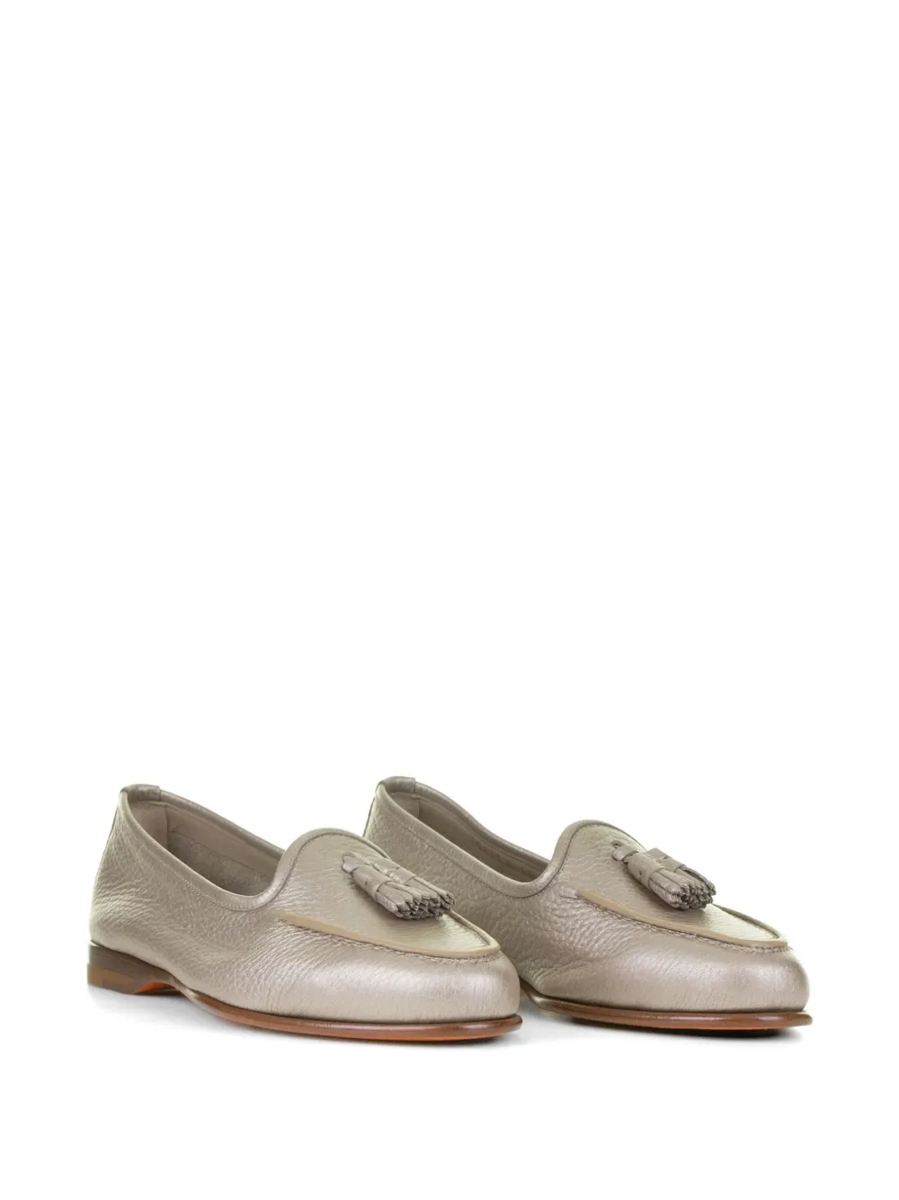 Santoni Tassel-detail Metallic Leather Loafers in Silver, view 2