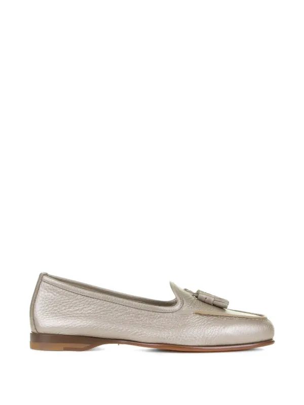 Santoni Tassel-detail Metallic Leather Loafers in Silver