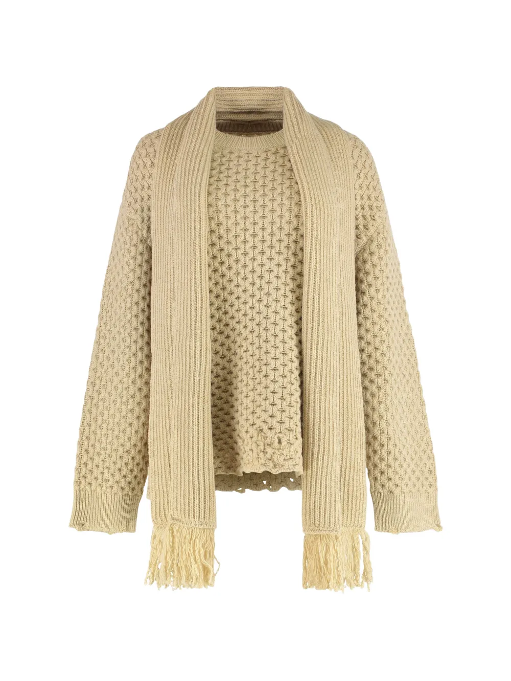 MM6 Maison Margiela fringed crew-neck sweater - Toni neutri