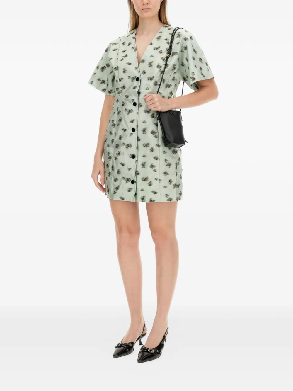 GANNI Mini-jurk met knopen en bloemenprint Groen